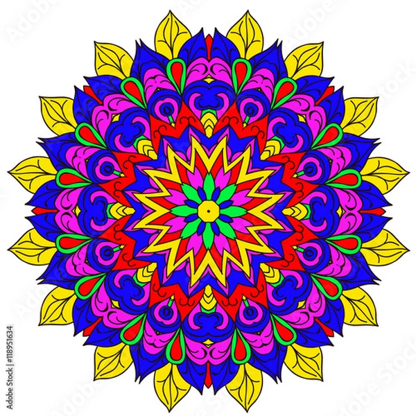 Obraz Ornamental round organic pattern, circle colorful  mandala  with many details on white background, can be used for wallpaper, pattern fills, background,surface textures,  mandala.