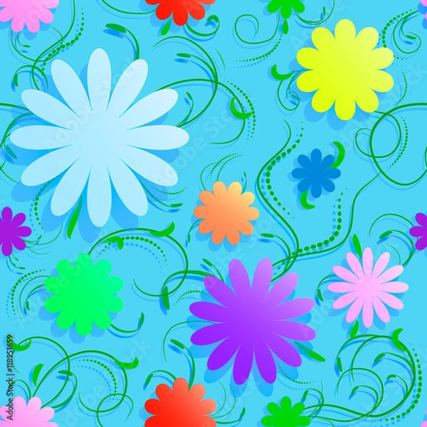 Fototapeta Abstract seamless  background with volume flowers, swirls and shadow. Can be used for walpaper, web, texture, textil, deocupage.