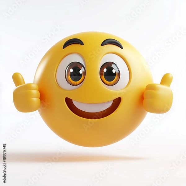 Fototapeta Smiling Emoji Giving Two Thumbs Up in 3D Style