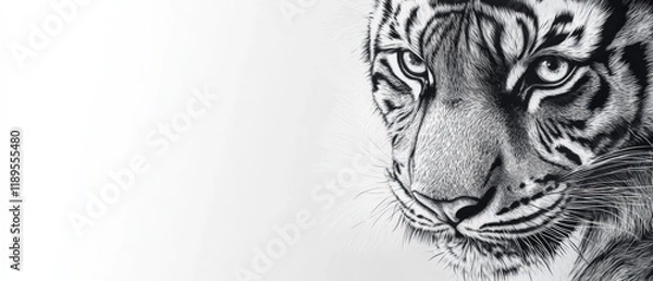 Obraz black and white drawing of a tiger's face