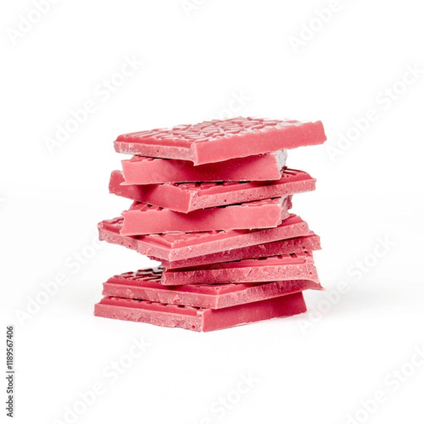 Fototapeta stack of ruby chocolate on white background