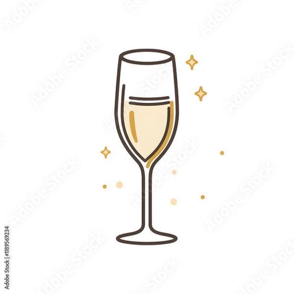 Fototapeta Flat Vector Design of Champagne Glass with Elegant Outline
