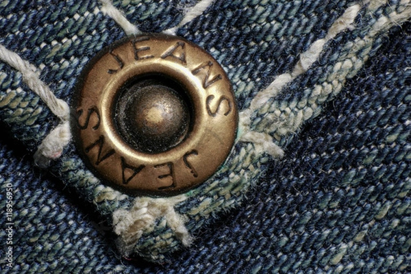 Obraz Jeans rivet, old dirty jeans, macro foto.