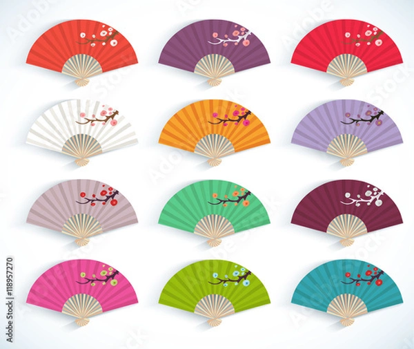 Fototapeta Set of decorative folding fans.