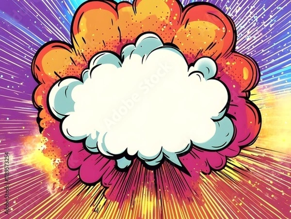 Fototapeta Colorful comic style speech bubble with explosive background, Generative Ai
