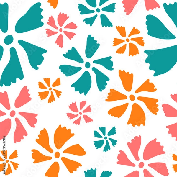Fototapeta Seamless pattern of bright multi-colored flowers