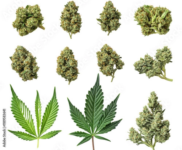 Fototapeta Close-up View of Exquisite Cannabis Buds and Leaves - A Nature's Bounty , isolated on white background PNG