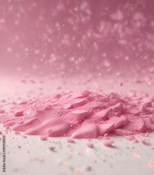 Fototapeta Pastel pink glitter dust scattered on a smooth surface, decorative pattern , abstract glitter pink background