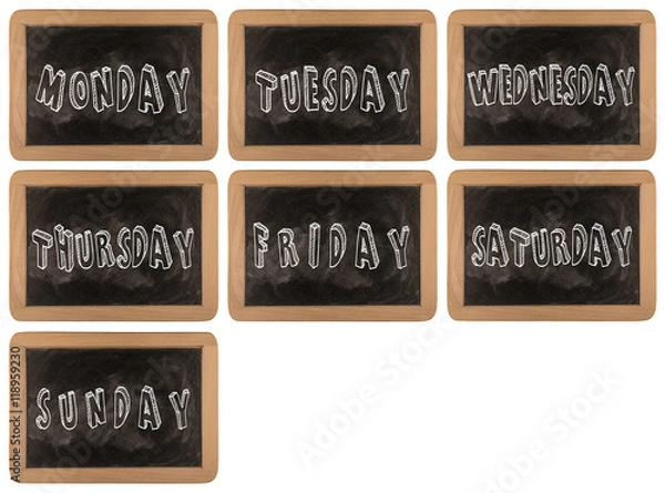 Fototapeta 7 day of week on chalk board background textures with old vintag
