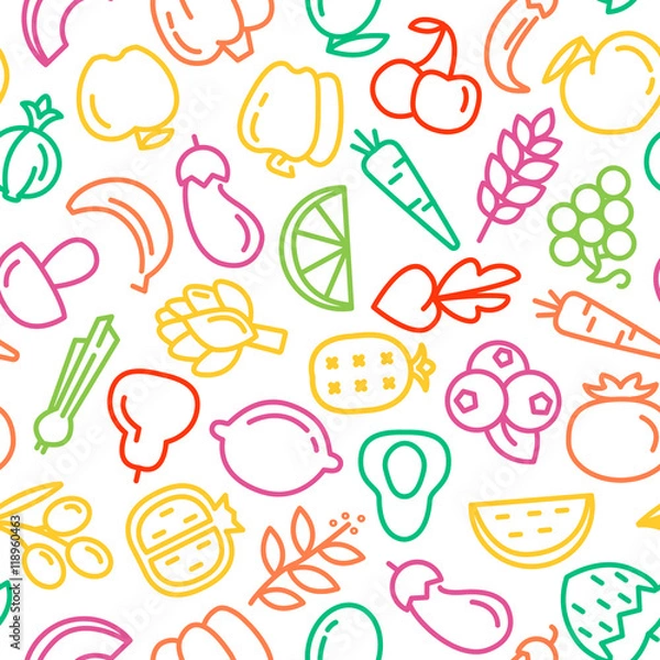 Fototapeta Fruit and vegetables background seamless pattern