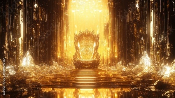 Obraz A majestic golden throne room illuminated by radiant light and sparkling crystals.