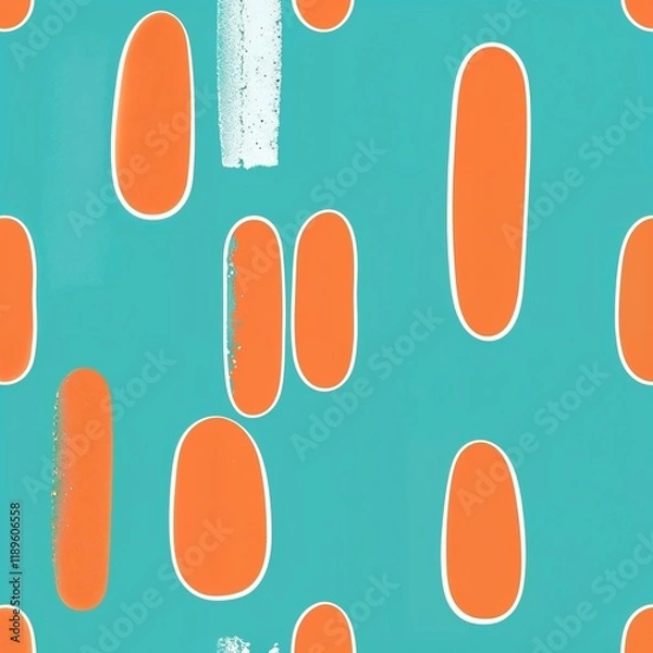 Fototapeta  teal and white geometric pattern, minimalist style, vertically aligned elongated rounded shapes resembling arches, thin white outlines, symmetrical design, uniform spacing, wallpapers, textiles, digi