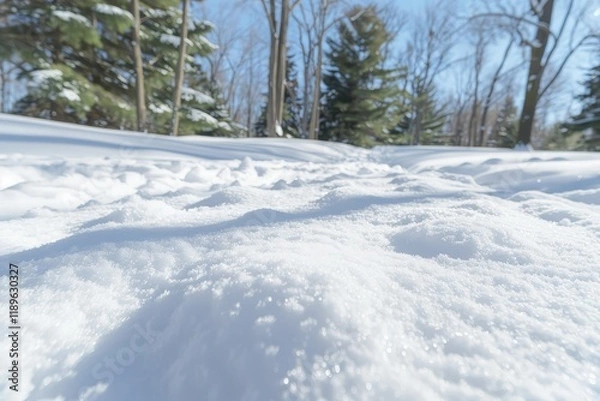 Fototapeta A snow covered field with trees in the background