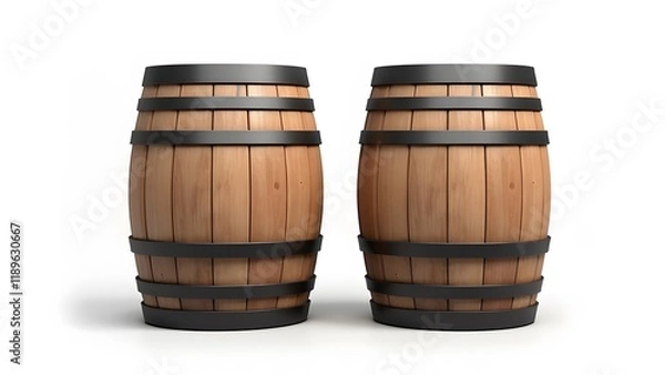Obraz two wine barrels, white background
