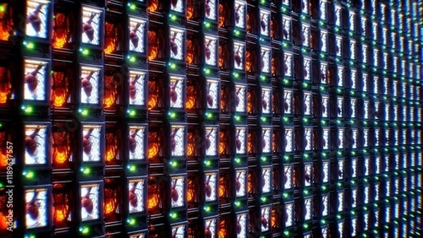 Fototapeta Growing a heart in a futuristic capsule. genetic engineering concept. futuristic laboratory. 3d rendering.