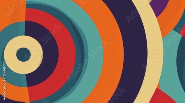 Fototapeta Colorful abstract circles create vibrant and dynamic pattern, showcasing blend of red, orange, blue, and cream tones. This design evokes sense of energy and creativity