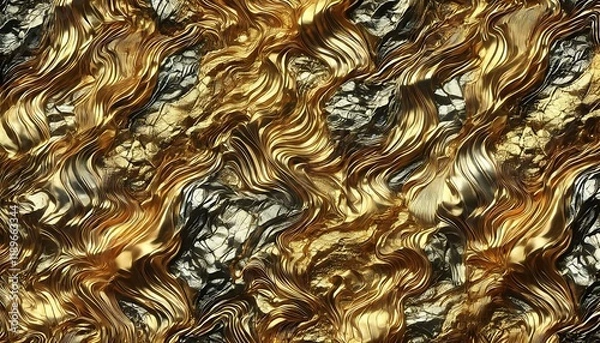 Fototapeta Seamless metallic gold foil texture with bold hammered patterns, rough shimmering surface, and a rich luxurious look, generative ai