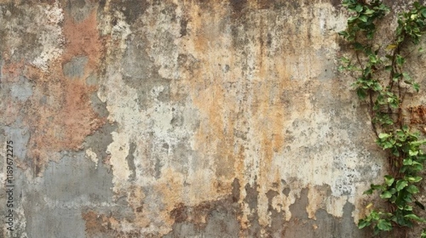 Fototapeta Weathered Concrete Wall Texture with Climbing Vine - Rustic Background