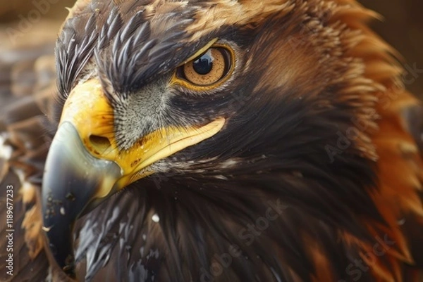 Fototapeta Close up of golden eagle displaying its powerful beak and intense stare