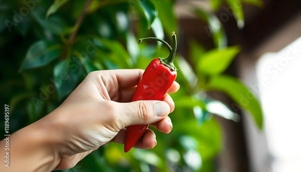 Fototapeta hand holding chili pepper