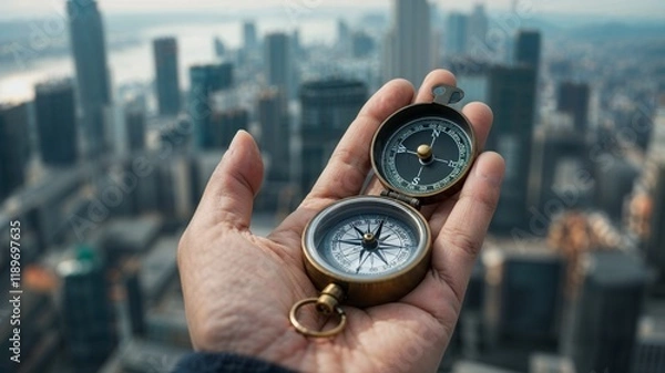 Fototapeta Compass and City