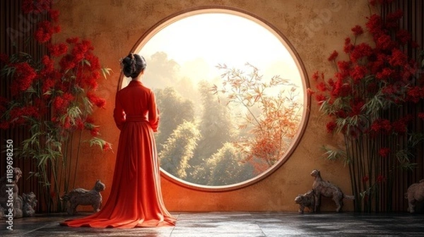 Fototapeta Auspicious chinese new year celebration scenic garden digital artwork serene setting captivating view cultural significance