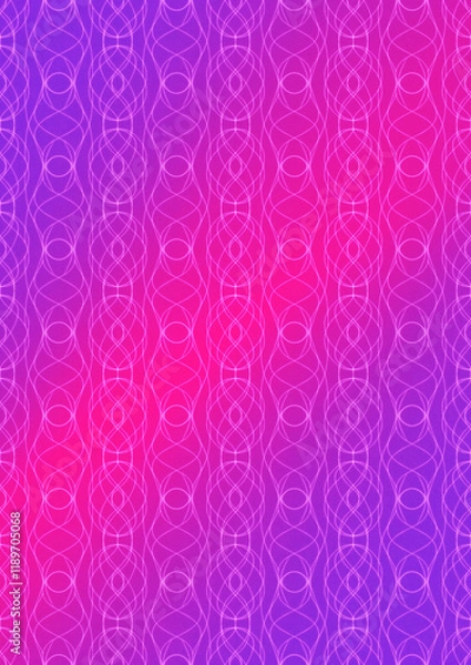 Obraz Hand-drawn abstract vertical ornament. Neon gradient (plastic pink to proton purple) background and glowing pattern on it. Cloth texture. Digital artwork, A4. (pattern: p10-1f)