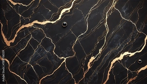Fototapeta Elegant black marble background with thin metallic gold veins, minimalist luxury aesthetic, seamless design