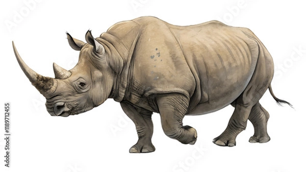 Fototapeta rhinoceros from the side isolated on white background