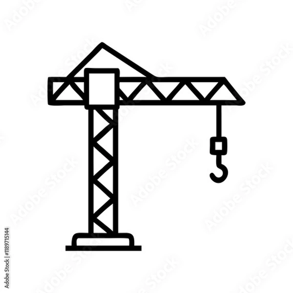 Fototapeta Black outline of a construction crane on white background.