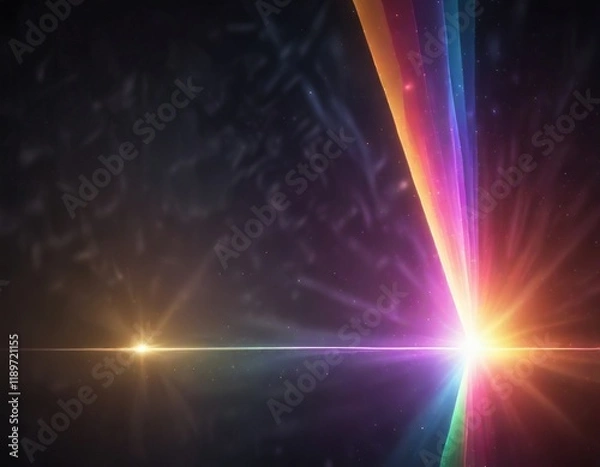Obraz Gradient prism light flares with shimmering colors and rainbow color on dark space, optical effect, prism flare