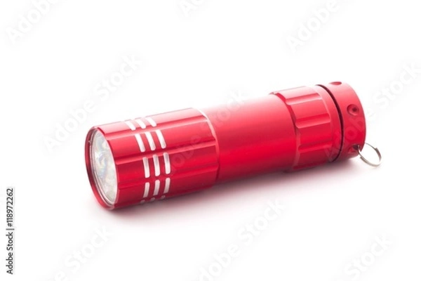 Fototapeta Red flashlight on white background