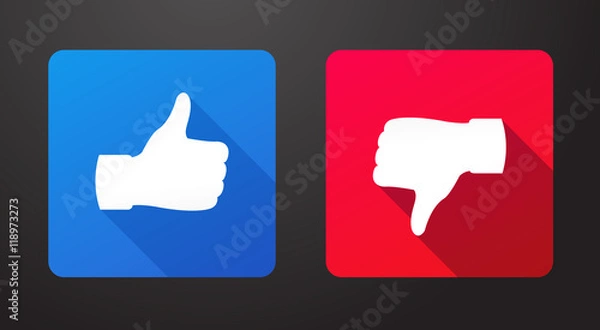 Fototapeta Thumbs up and down flat icons with long shadow vector illustration