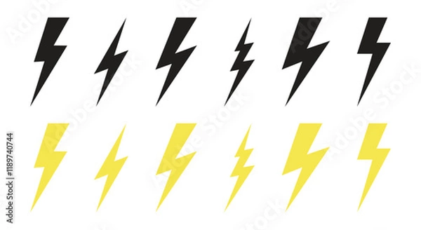 Fototapeta Vector Lightning In Black And Yellow Icon Set
