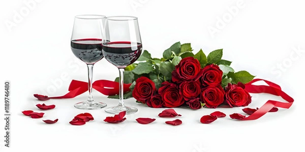 Fototapeta red wine and roses, ai generated.