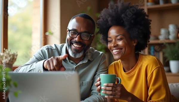 Obraz Happy Couple Sharing a Moment with a Laptop