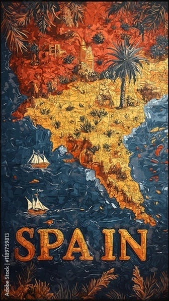 Fototapeta Vibrant Map of Spain
