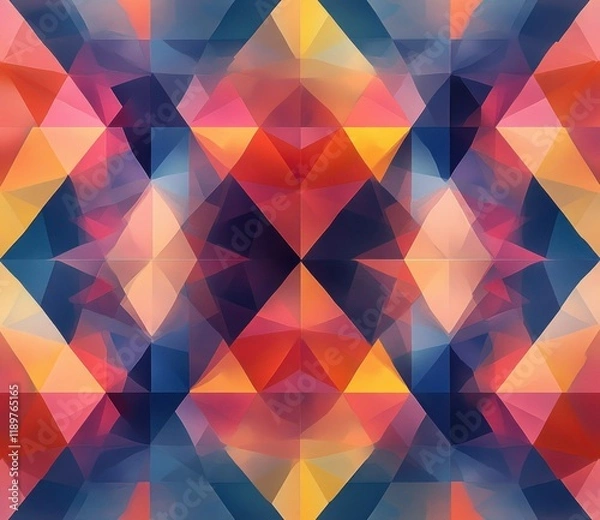Fototapeta Seamless geometric kaleidoscope pattern with triangles in pastel colors and soft lighting