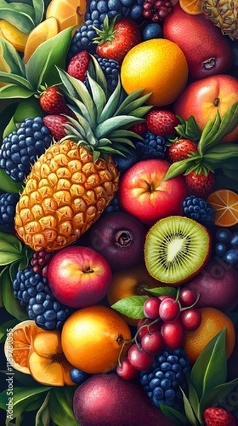 Fototapeta A vibrant still life of fresh, colorful fruits. A feast for the eyes and a delight for the senses.
