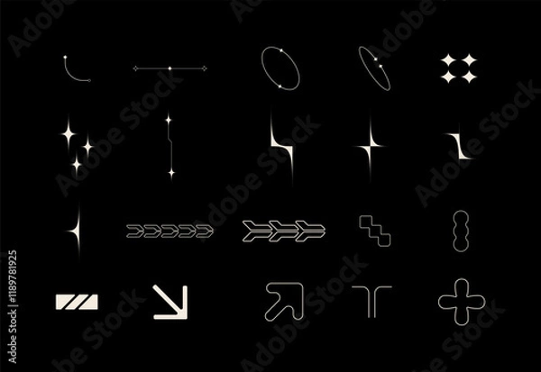 Fototapeta Set of brutalism, y2k and futurism elements shapes. Trendy retro artistic graphic shape.