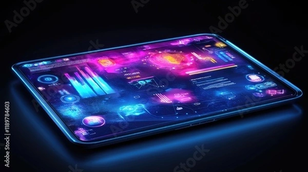 Fototapeta A futuristic virtual assistant interface on a sleek tablet screen.