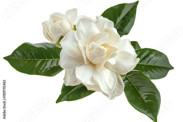 Fototapeta High Quality Picture of Gardenia Flower Isolated on Solid White Background, Png DiCut Style