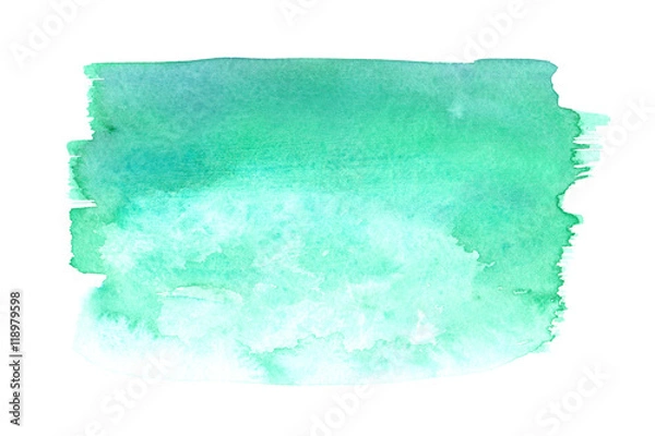 Fototapeta Teal green gradient rectangle painted in watercolor on white isolated background