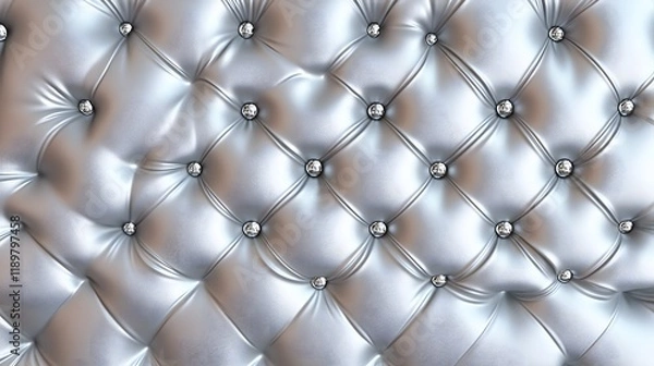 Fototapeta Silver Leather Upholstery with Metallic Buttons