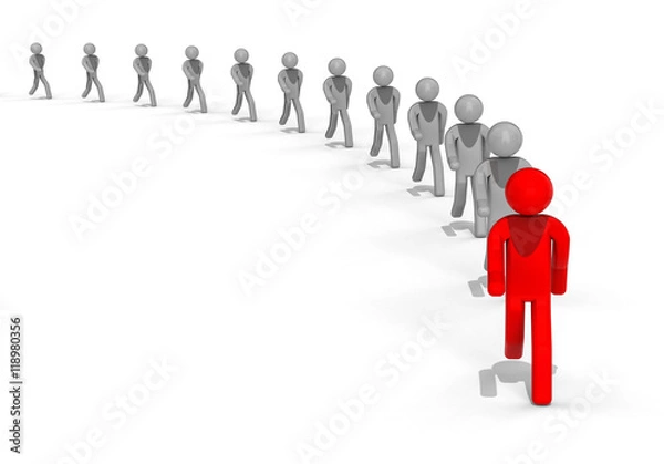 Fototapeta  Followers  / 3D render image representing a row of people following a leader