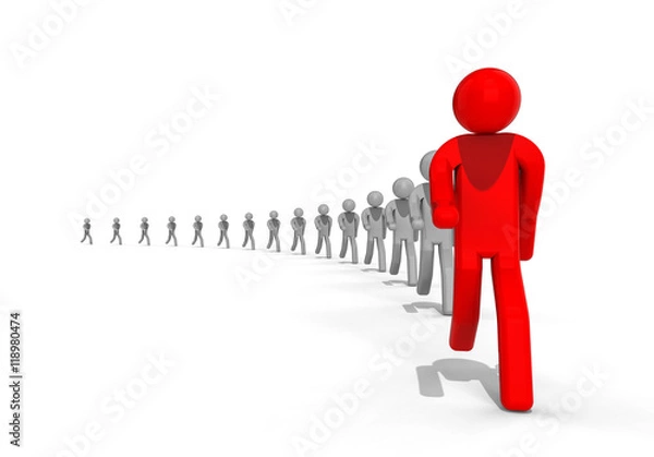 Fototapeta  Followers  / 3D render image representing a row of people following a leader