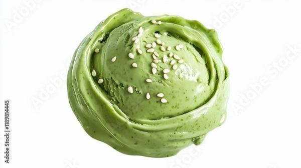 Obraz Scrumptious Matcha Green Tea Ice Cream Scoop with Sesame Seeds