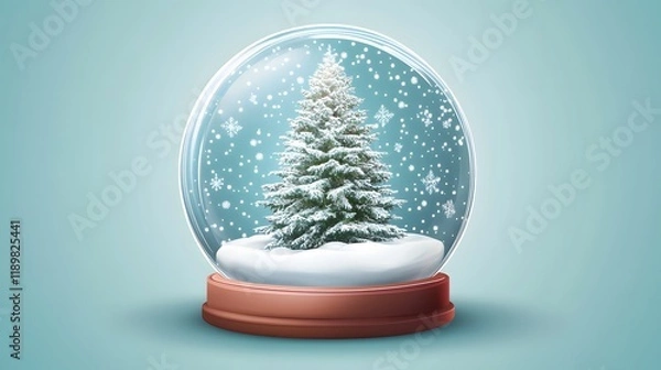 Fototapeta Snow globe showcasing a snow covered evergreen tree