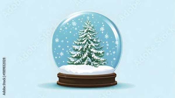 Fototapeta Snow globe featuring a snow covered evergreen tree