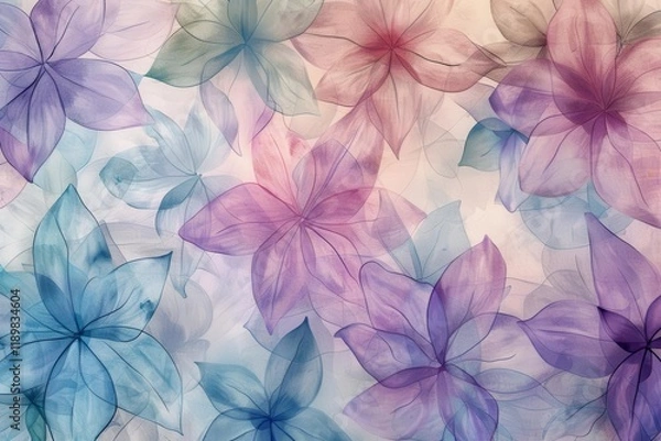 Fototapeta A soft, ethereal pattern of translucent flowers in pastel hues, creating a tranquil backdrop.